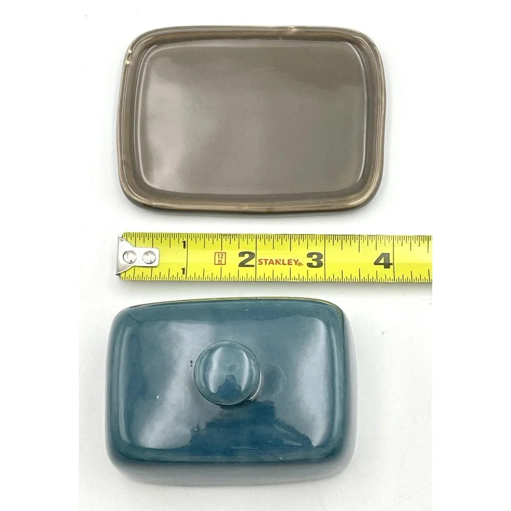 Threshold Mini Teal Blue Stoneware Covered Butter Dish Gray Tray Lid 4